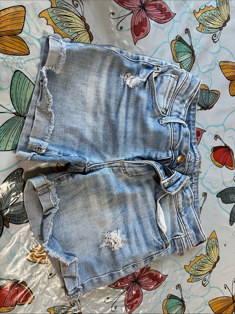 Source Unknown Light Blue Distressed Denim Kids Shorts